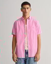 Camisa de popelina às riscas de manga curta regular fit