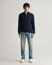 Sweatshirt com meio fecho em algodão texturizado às riscas