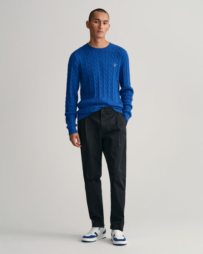 Pulover com decote redondo de algod&atilde;o entran&ccedil;ada