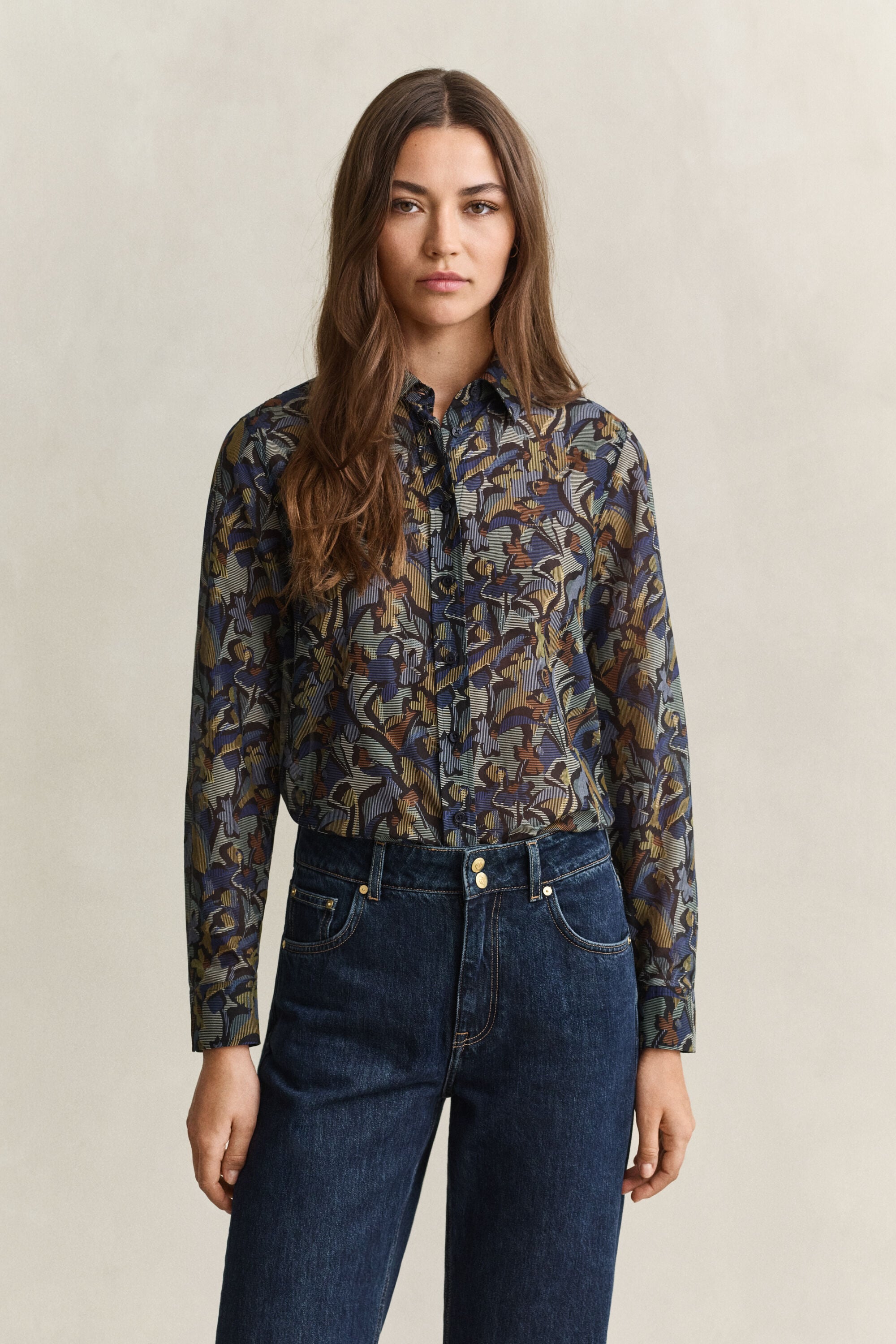 Camisa em seda e algodão com estampado