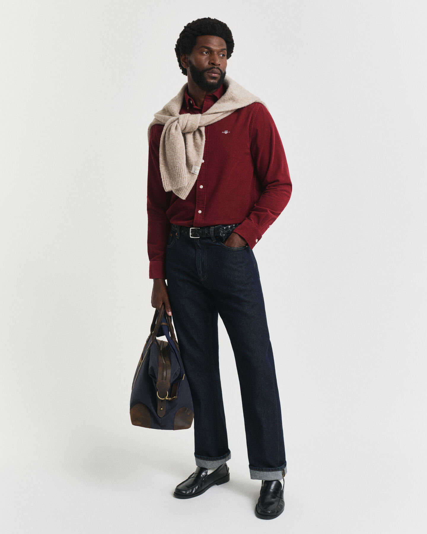 Camisa em bombazina de algodão regular fit