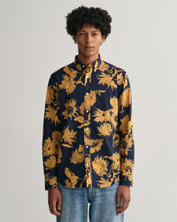 Camisa de linho e algod&atilde;o com estampado Sunflower regular fit