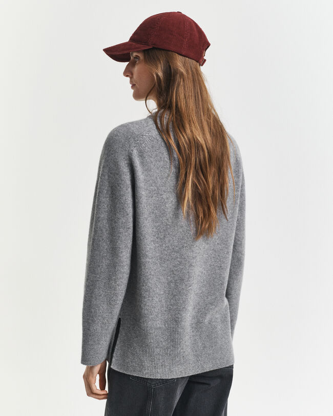 Camisola de malha em mistura de caxemira e lã suave com decote redondo