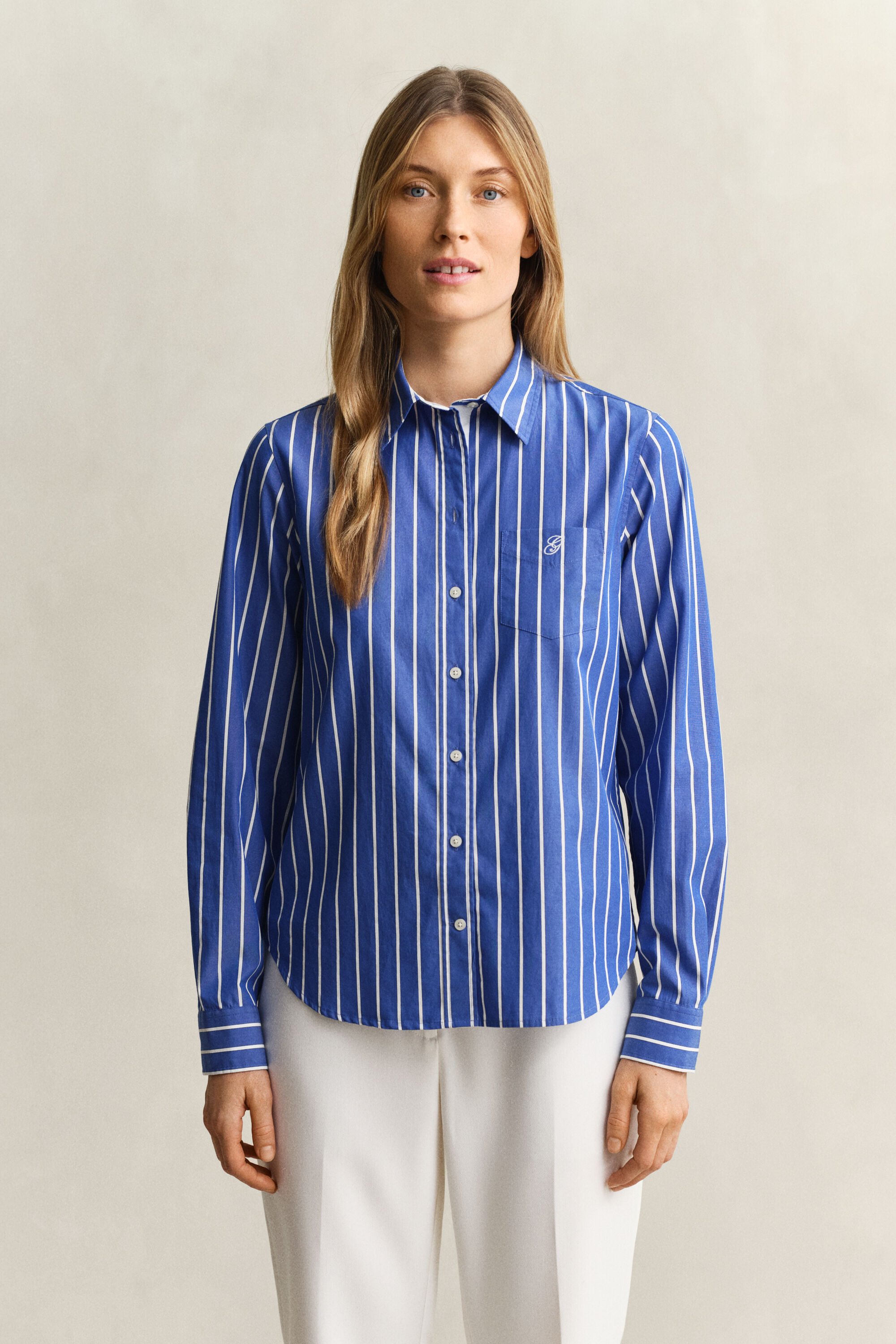 Camisa em popelina às riscas Classic regular fit
