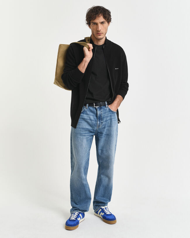 Casaco de malha em algodão piqué com fecho de correr