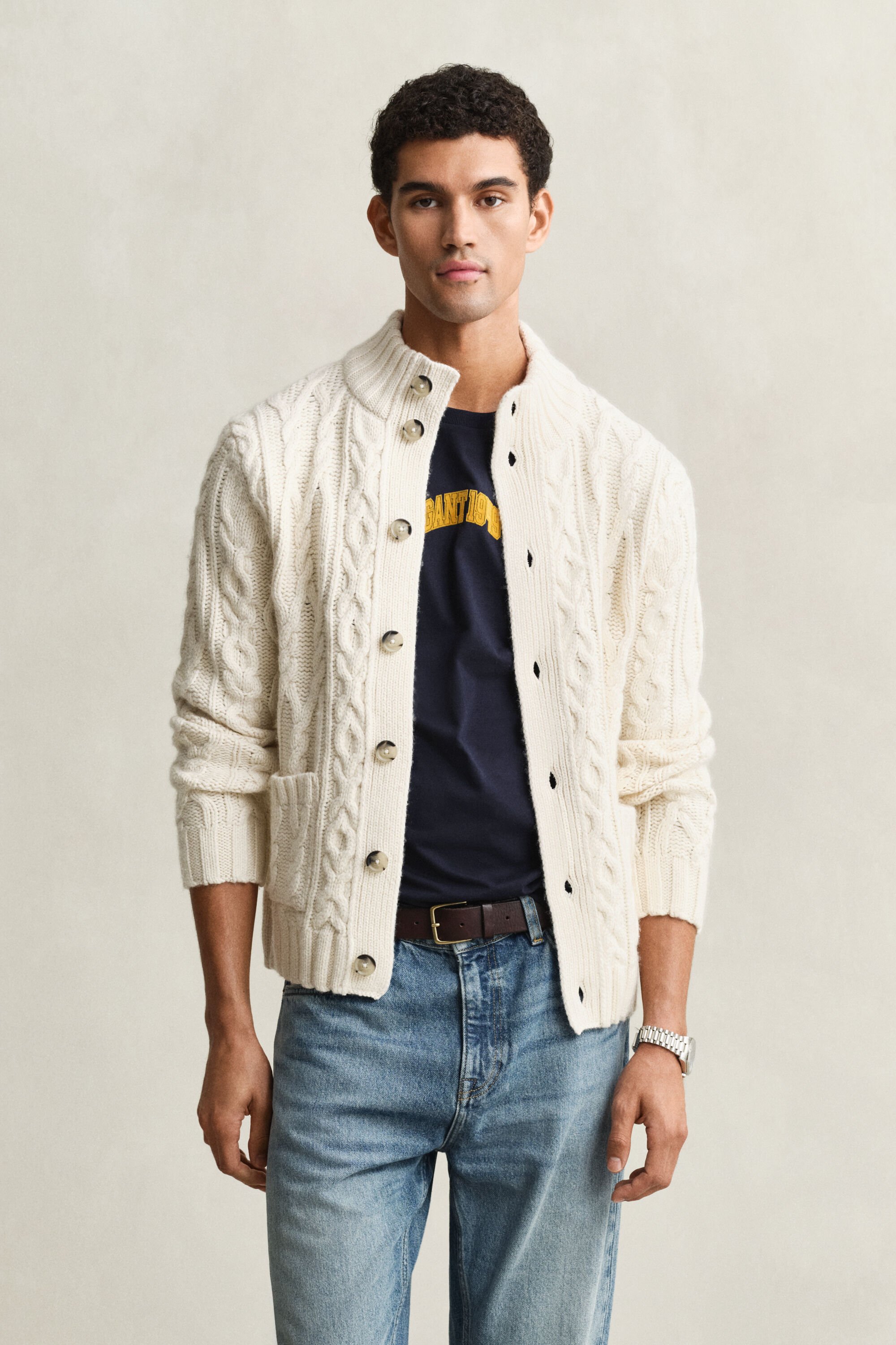 Casaco de malha entrançada