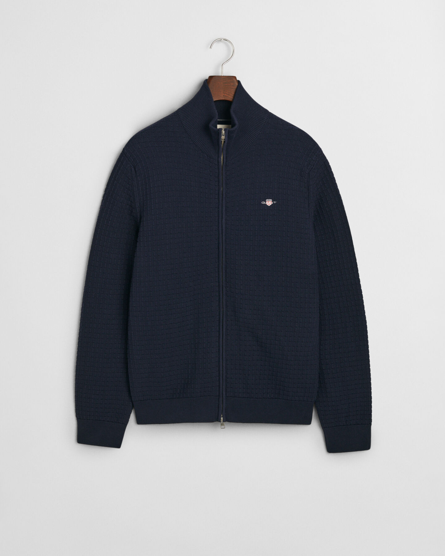 Casaco de malha com fecho de correr em algod&atilde;o texturizado