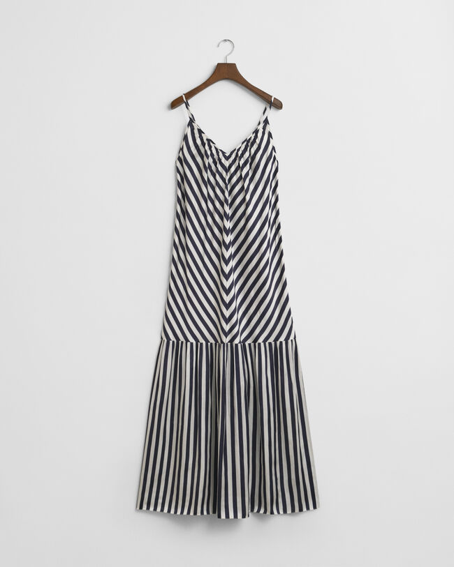 Vestido maxi às riscas Chevron