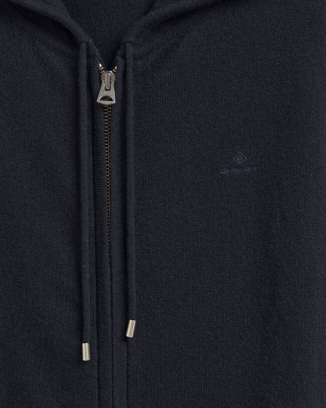 Sweatshirt com capuz e fecho em l&atilde; extrafina