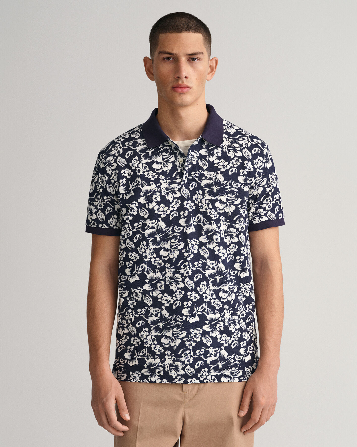 Polo em algodão piqué com estampado Floral