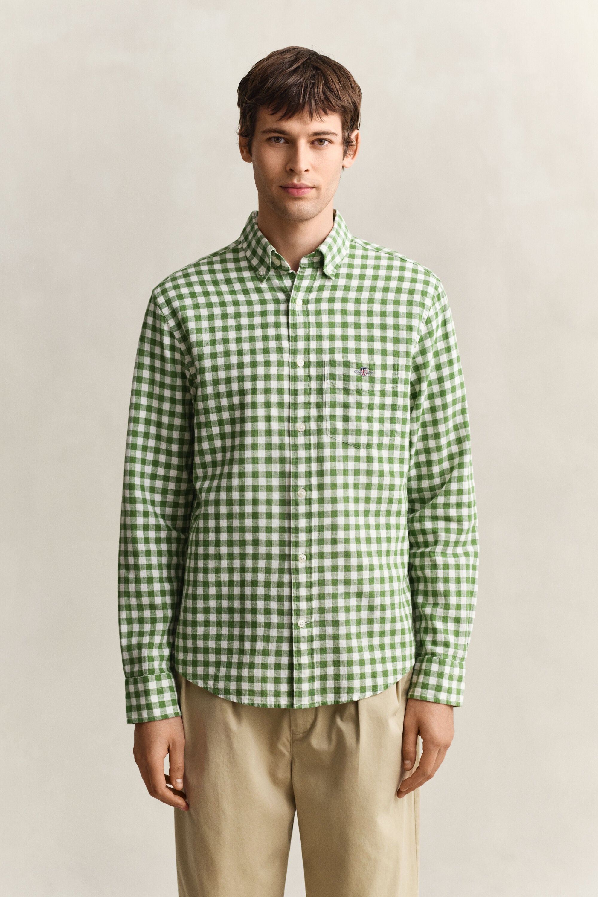 Camisa em mistura de linho Gingham