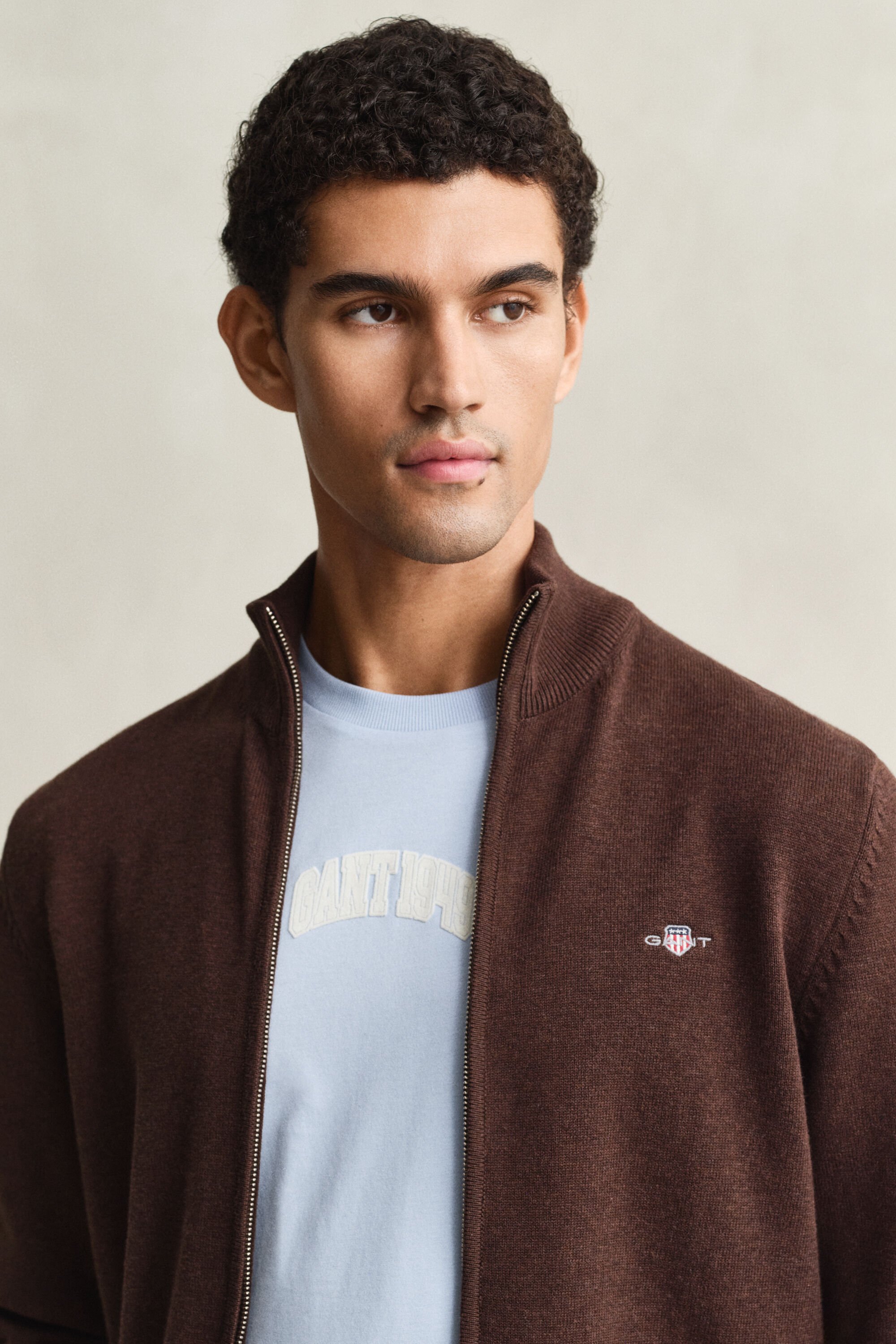 Casaco de malha com fecho de correr Casual Cotton