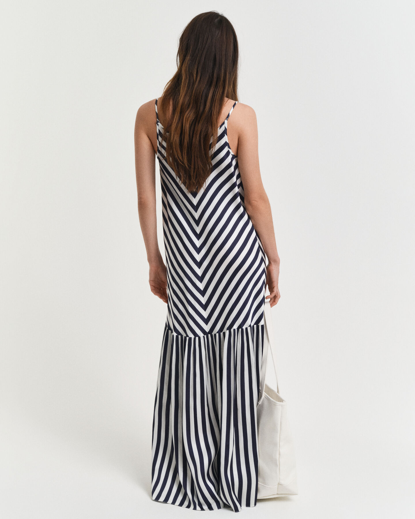 Vestido maxi às riscas Chevron