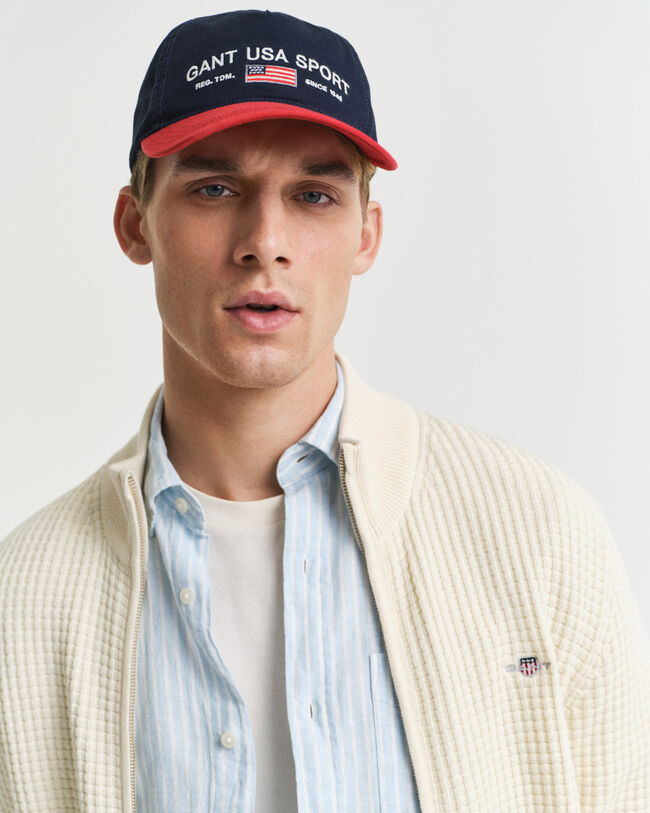 Casaco de malha com fecho de correr em algodão texturizado