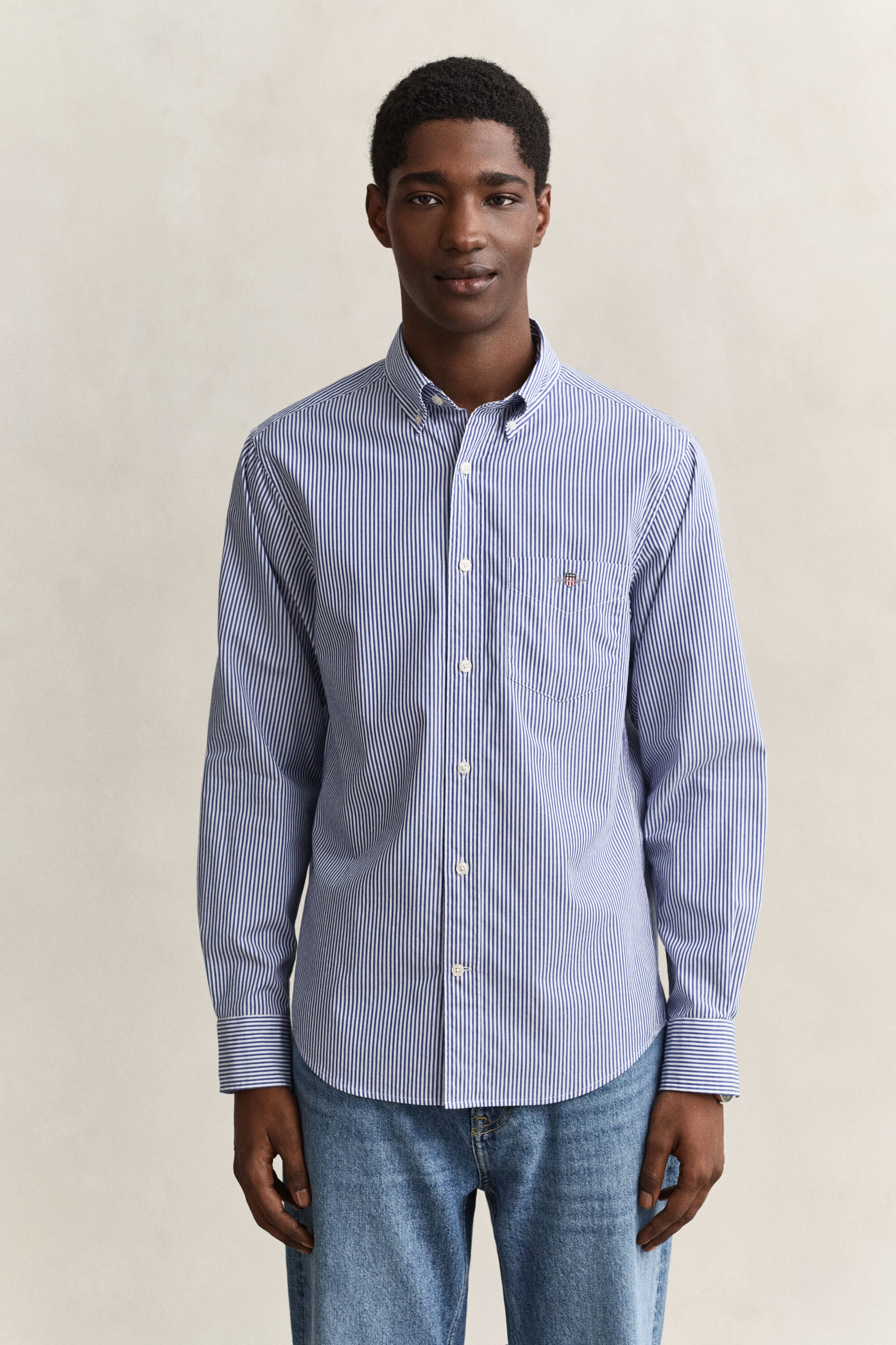 Camisa em popelina às riscas Classic regular fit