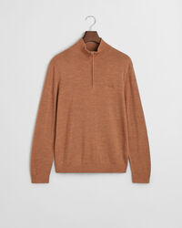 Camisola de malha com meio fecho de correr em lã de merino extrafina