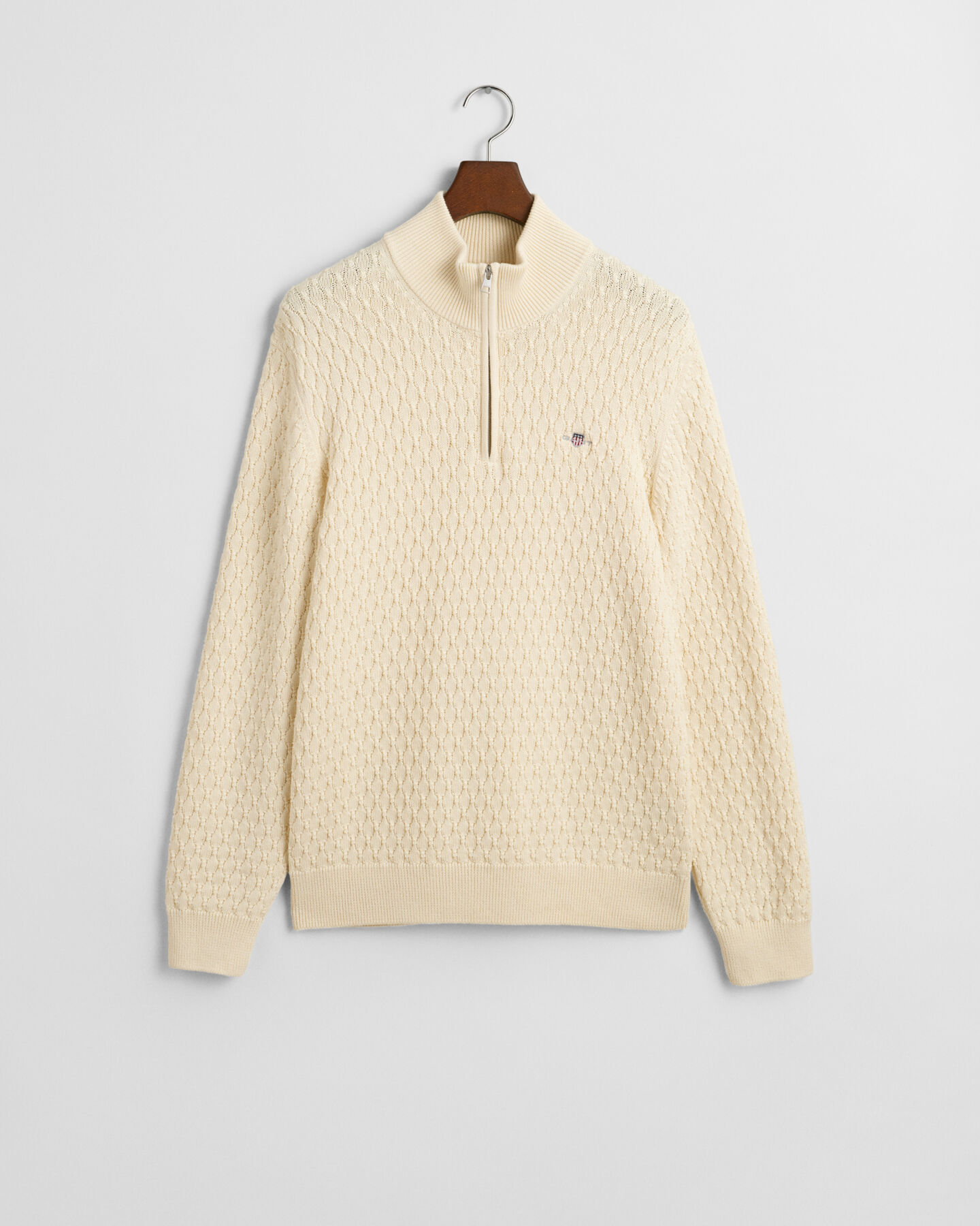 Camisola de malha com meio fecho em algodão texturizado