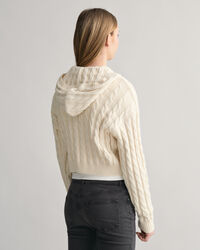 Casaco de malha entran&ccedil;ada curto com capuz e fecho Shield Teen Girls