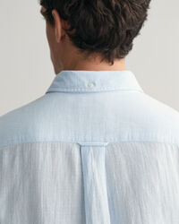 Camisa de manga curta em linho e algod&atilde;o texturizado regular fit