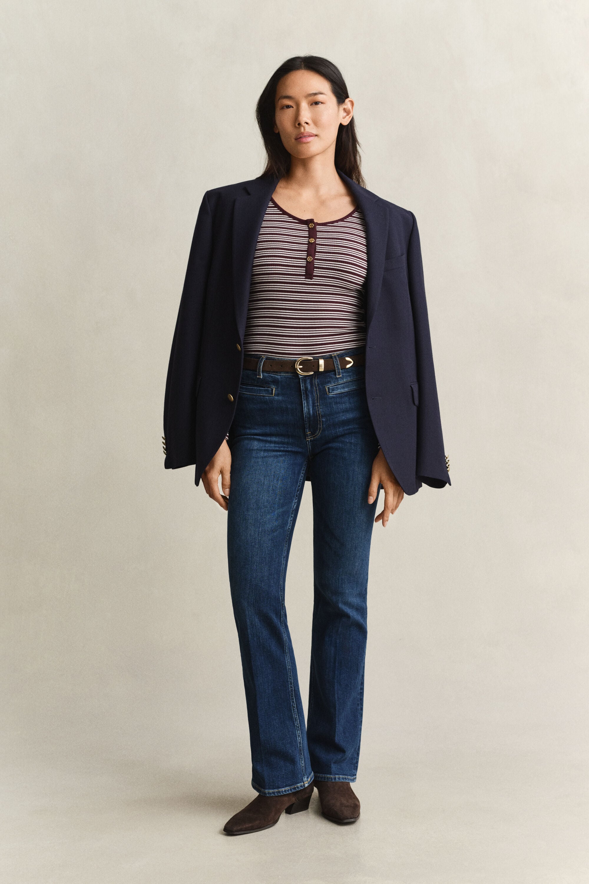 Camisola canelada de manga comprida Henley