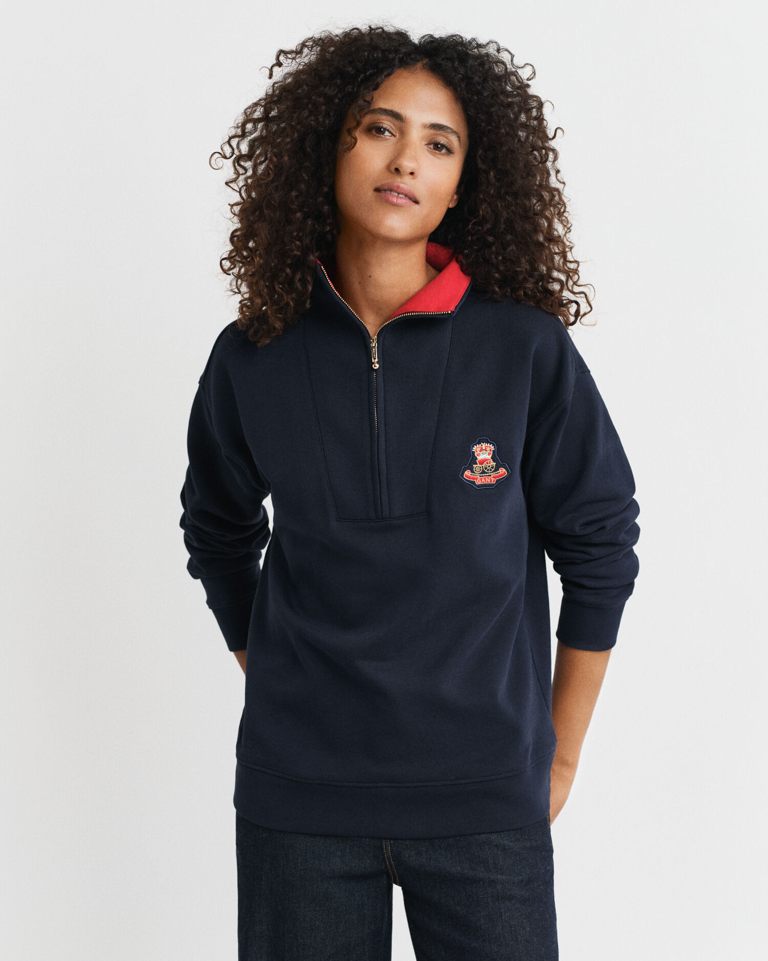 Sweatshirt com meio fecho de correr Crest Badge