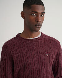 Pulover com decote redondo em l&atilde; entran&ccedil;ada