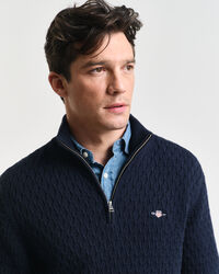 Camisola de malha com meio fecho em algodão texturizado