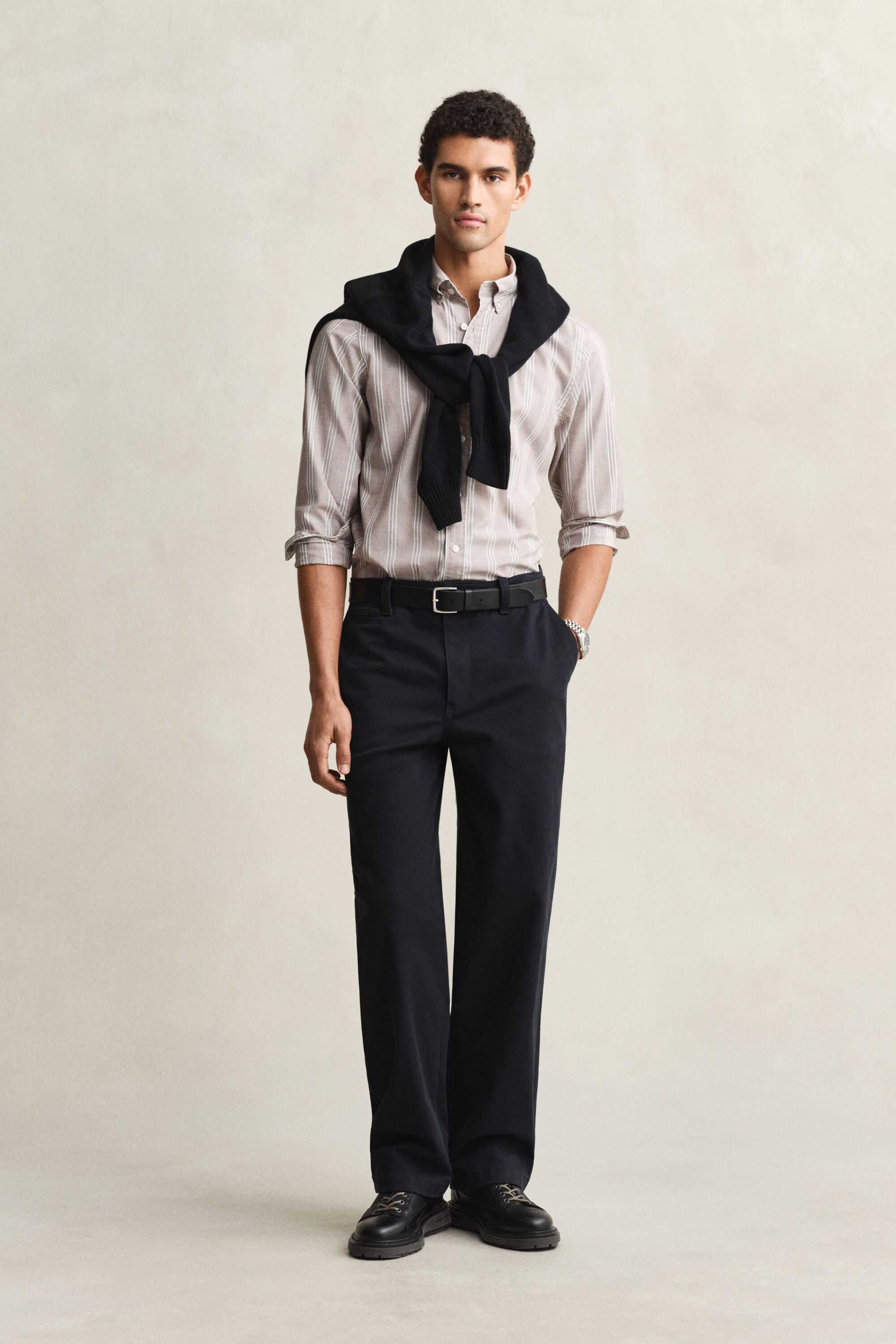 Camisa em popelina às riscas Fil-à-Fil regular fit