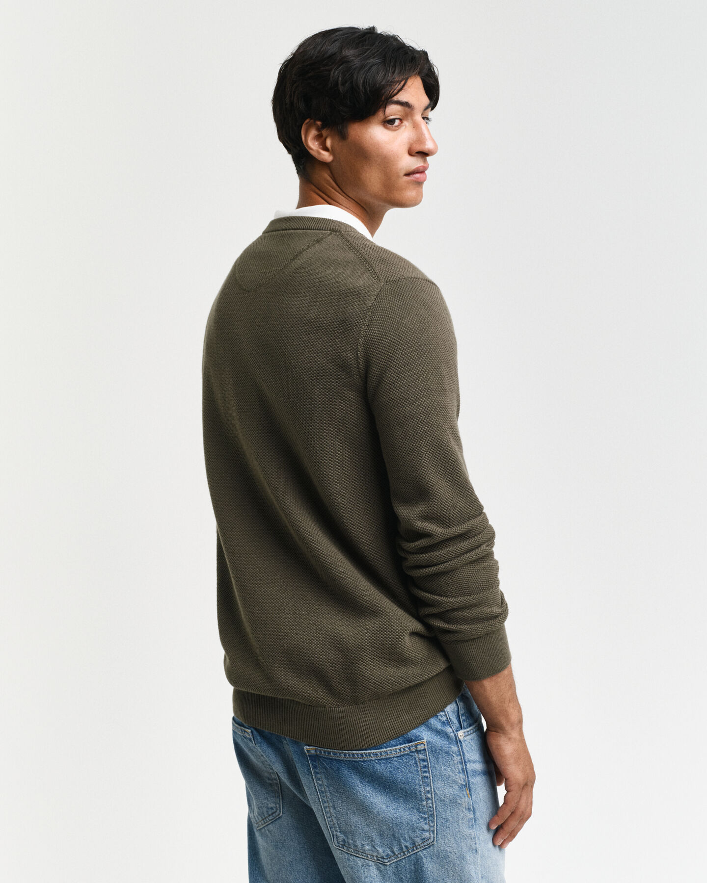 Camisola de malha com decote redondo em algod&atilde;o piqu&eacute;