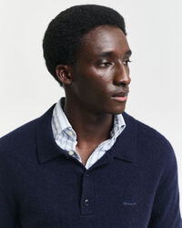 Camisola de malha estilo polo em mistura de l&atilde;