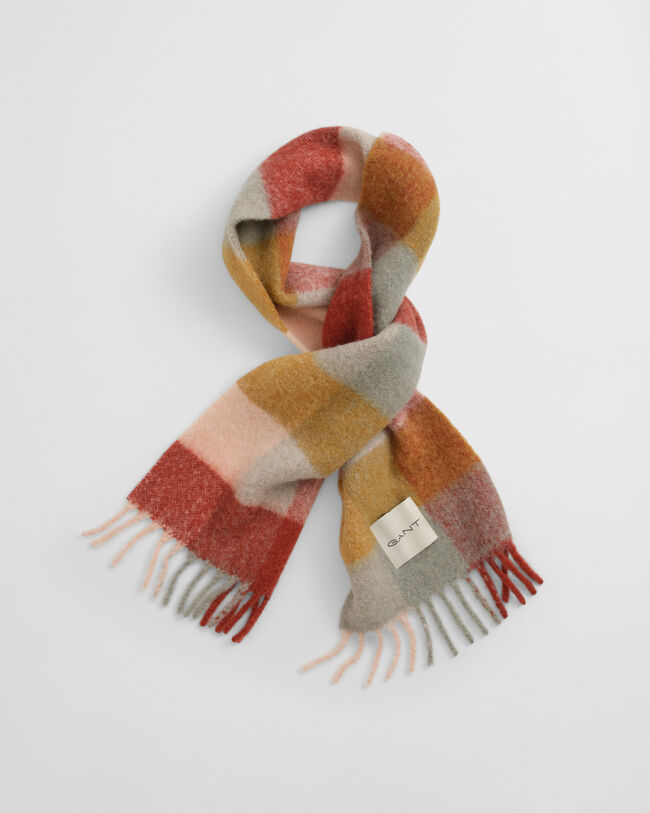 Cachecol em mistura de lã de alpaca com padrão de xadrez