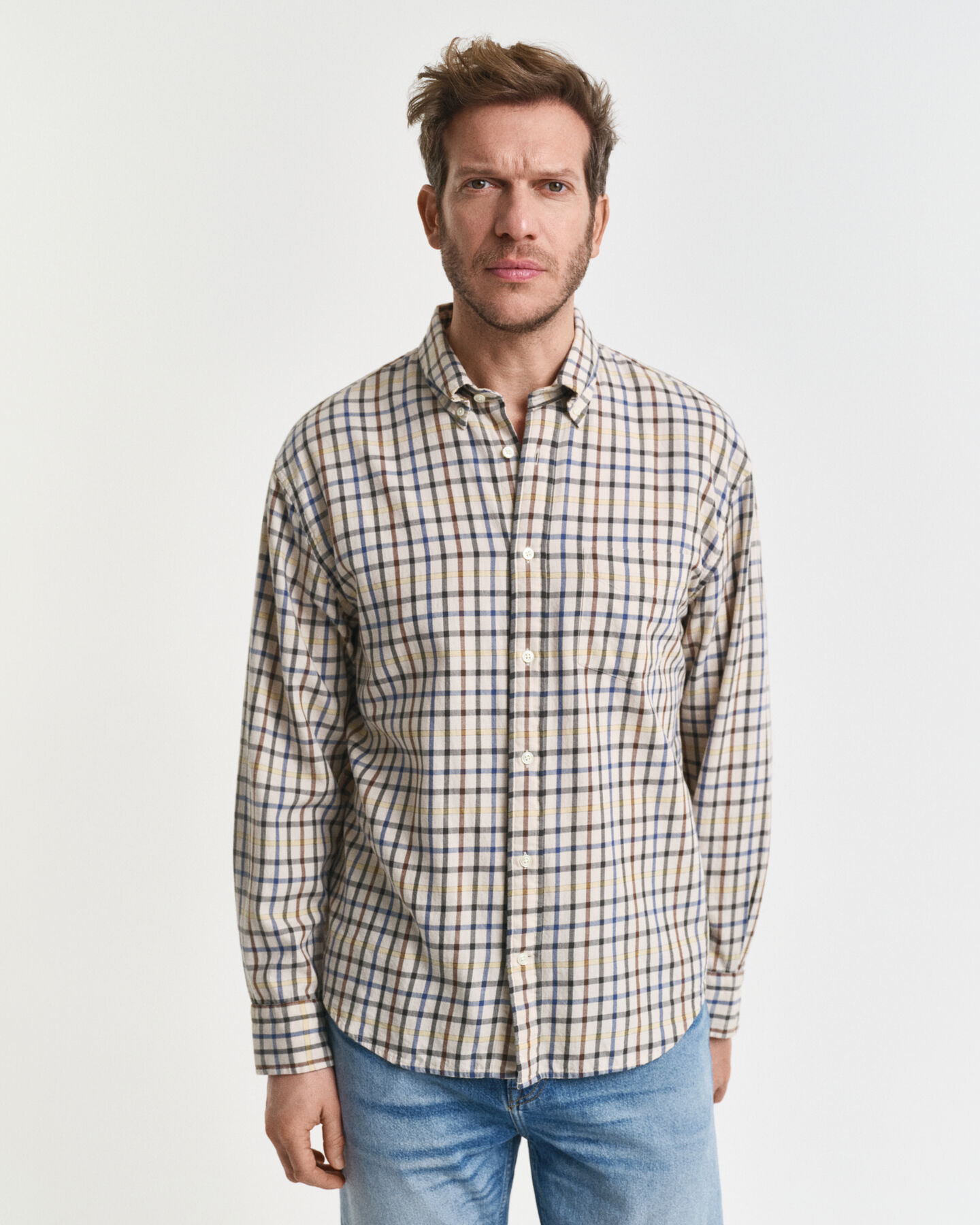 Camisa de sarja com padrão axadrezado relaxed fit