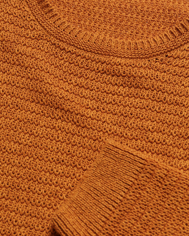 Pulover com decote redondo em linho e algod&atilde;o Textured