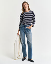 T-shirt com mangas a 3/4 e riscas de marinheiro