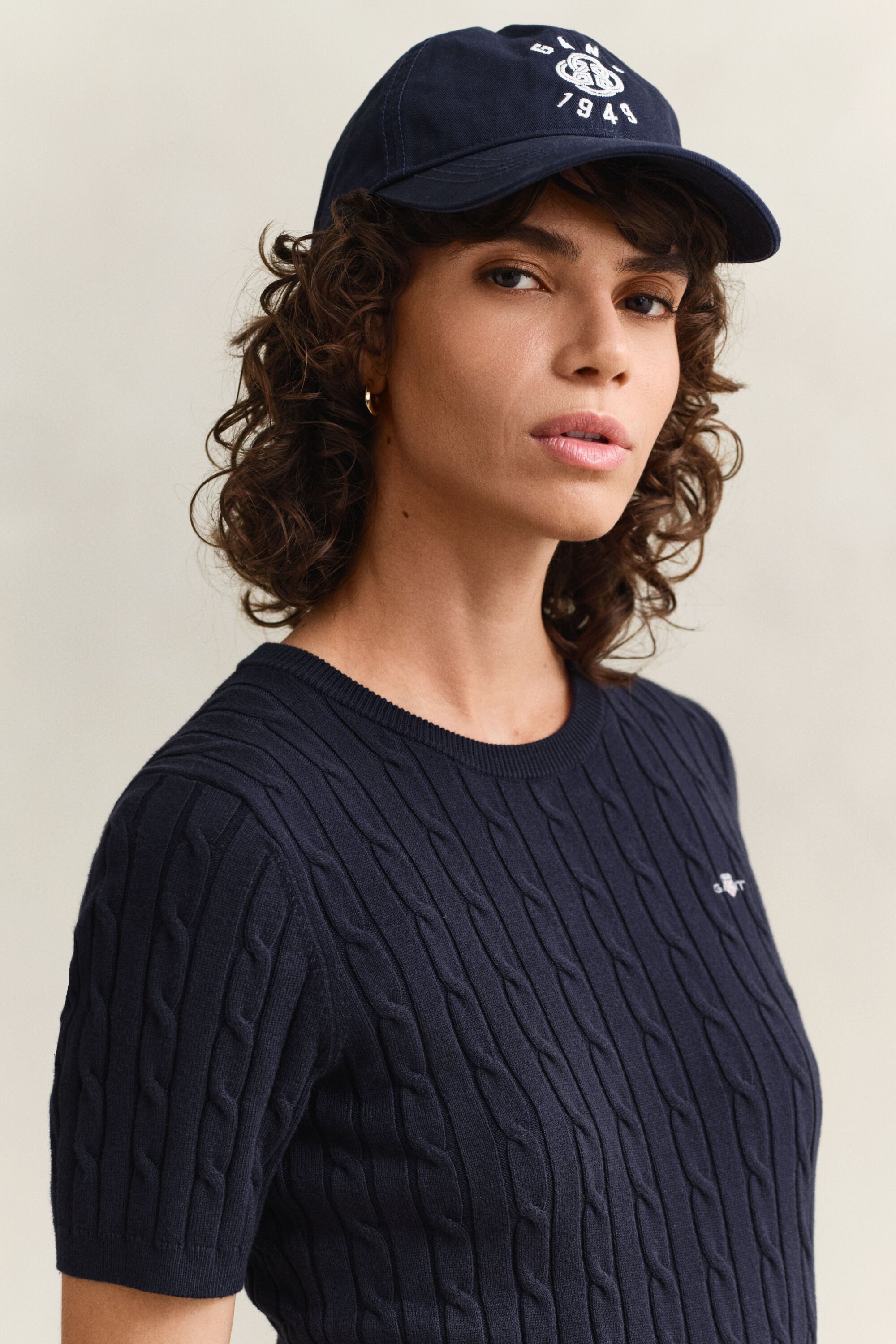 Camisola de manga curta em malha entrançada