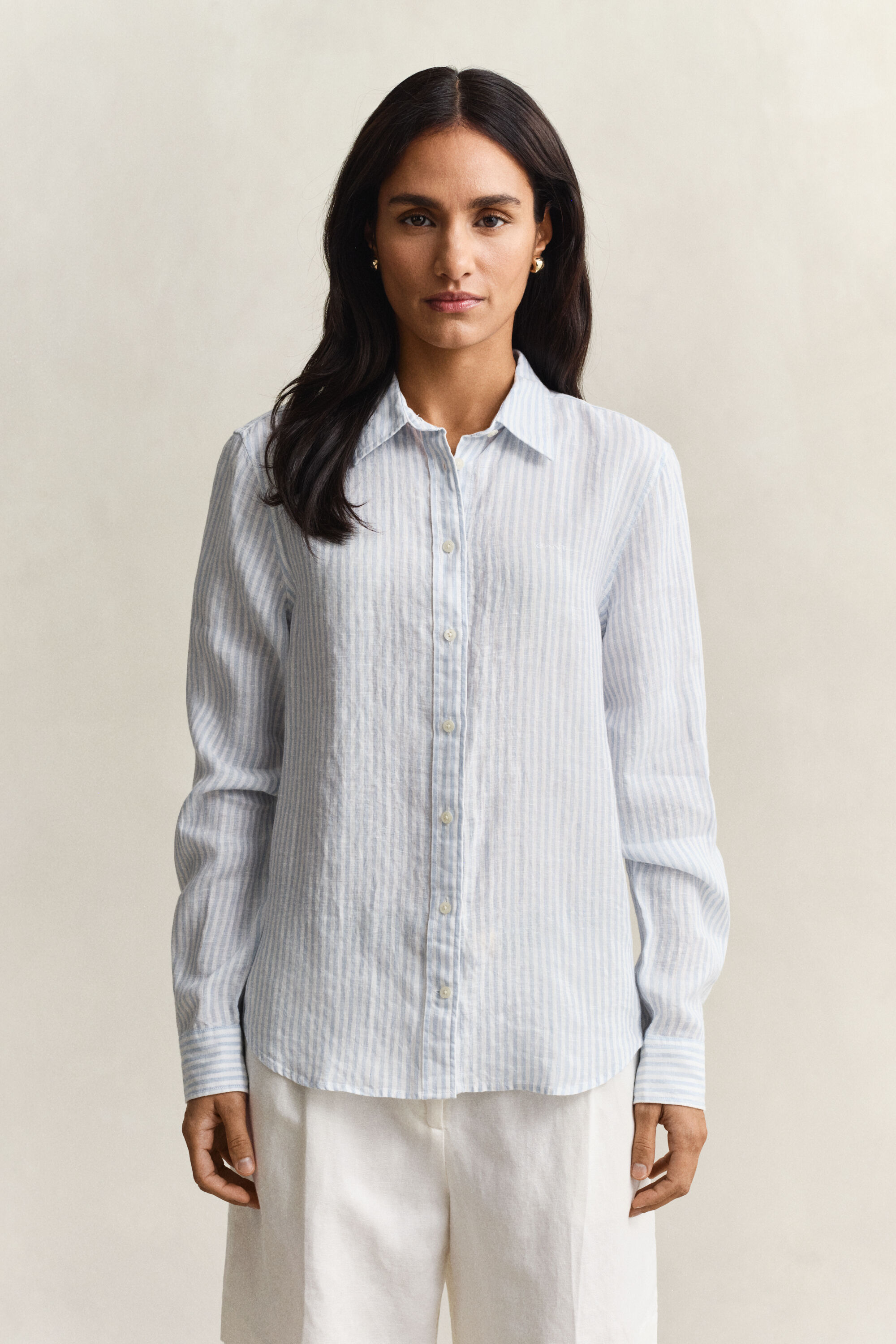 Camisa de linho às riscas regular fit