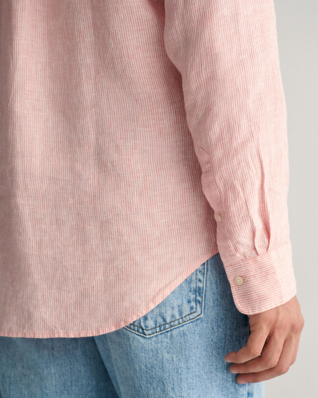 Camisa de linho &agrave;s riscas regular fit