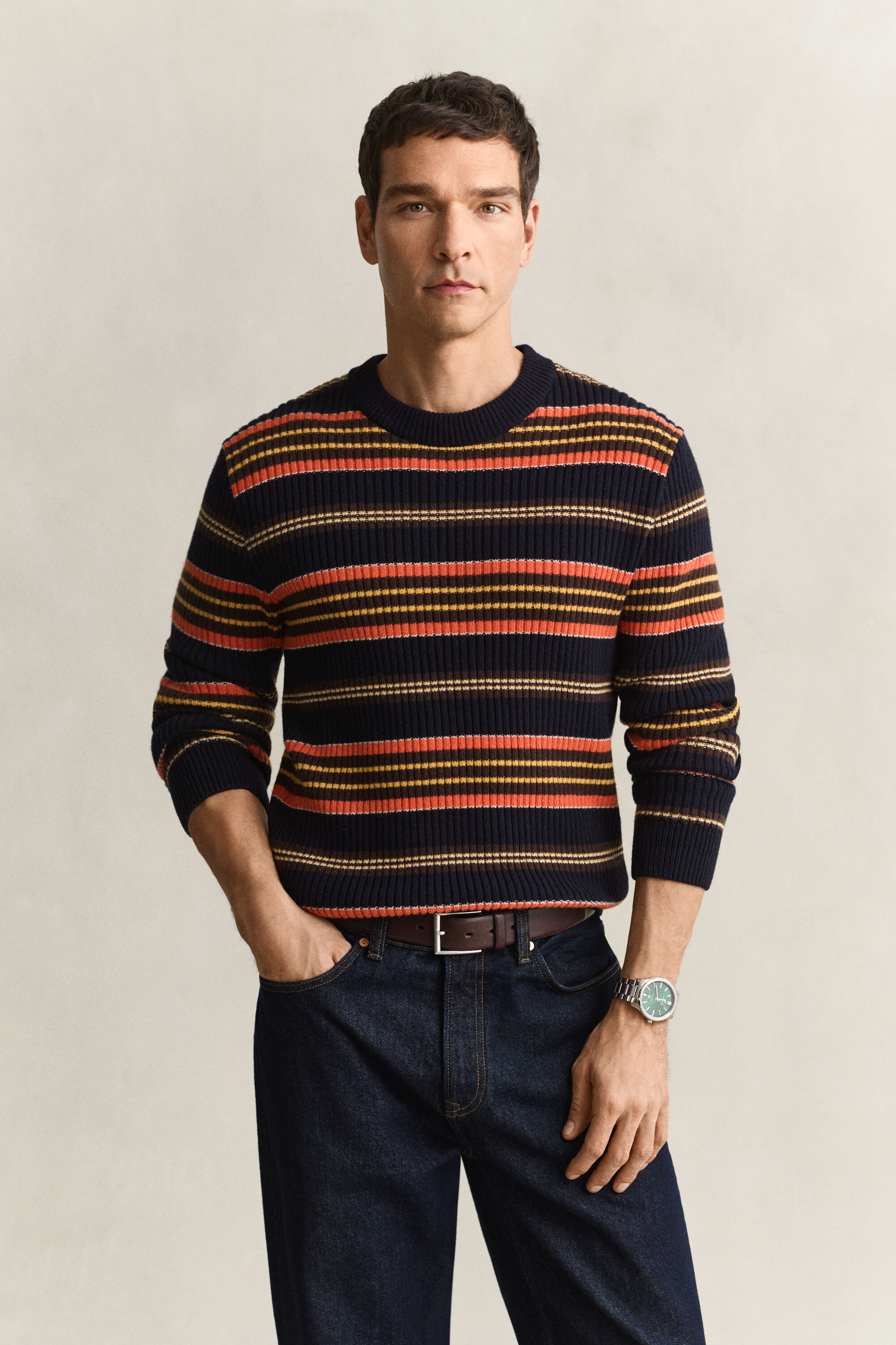 Camisola de malha canelada às riscas