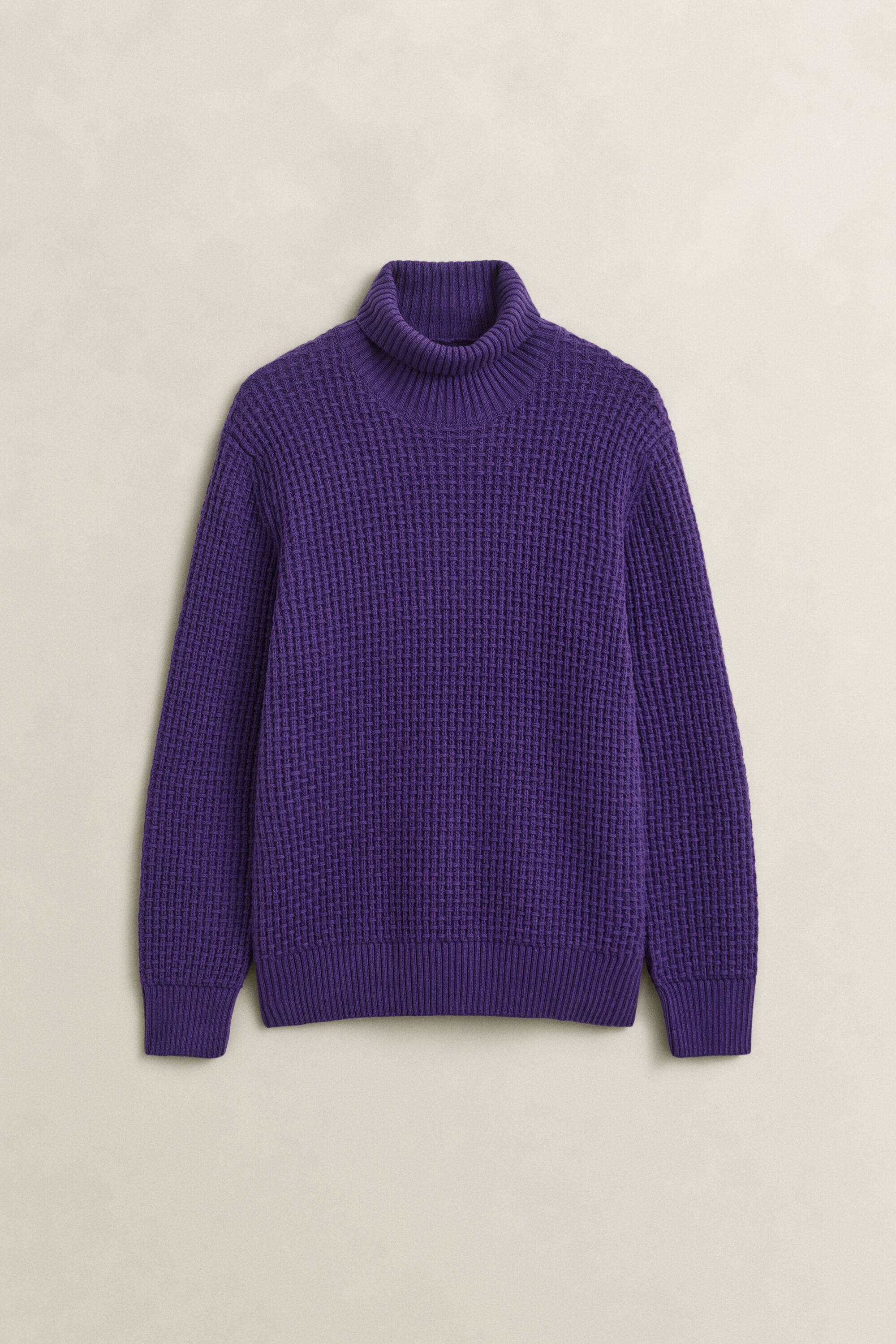 Camisola de gola alta em lã e algodão Textured