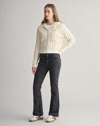 Casaco de malha entran&ccedil;ada curto com capuz e fecho Shield Teen Girls