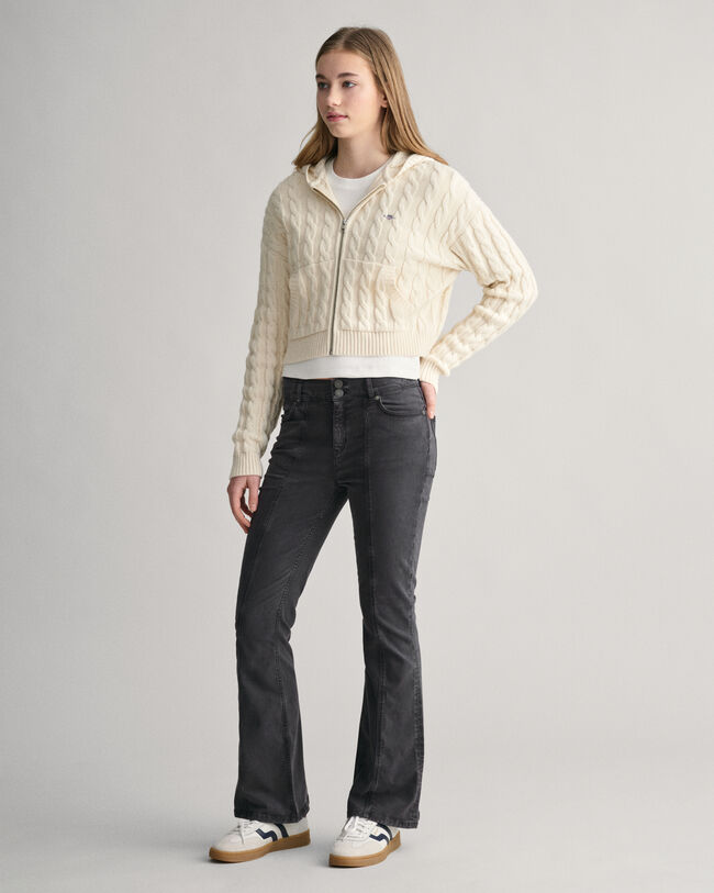 Casaco de malha entran&ccedil;ada curto com capuz e fecho Shield Teen Girls