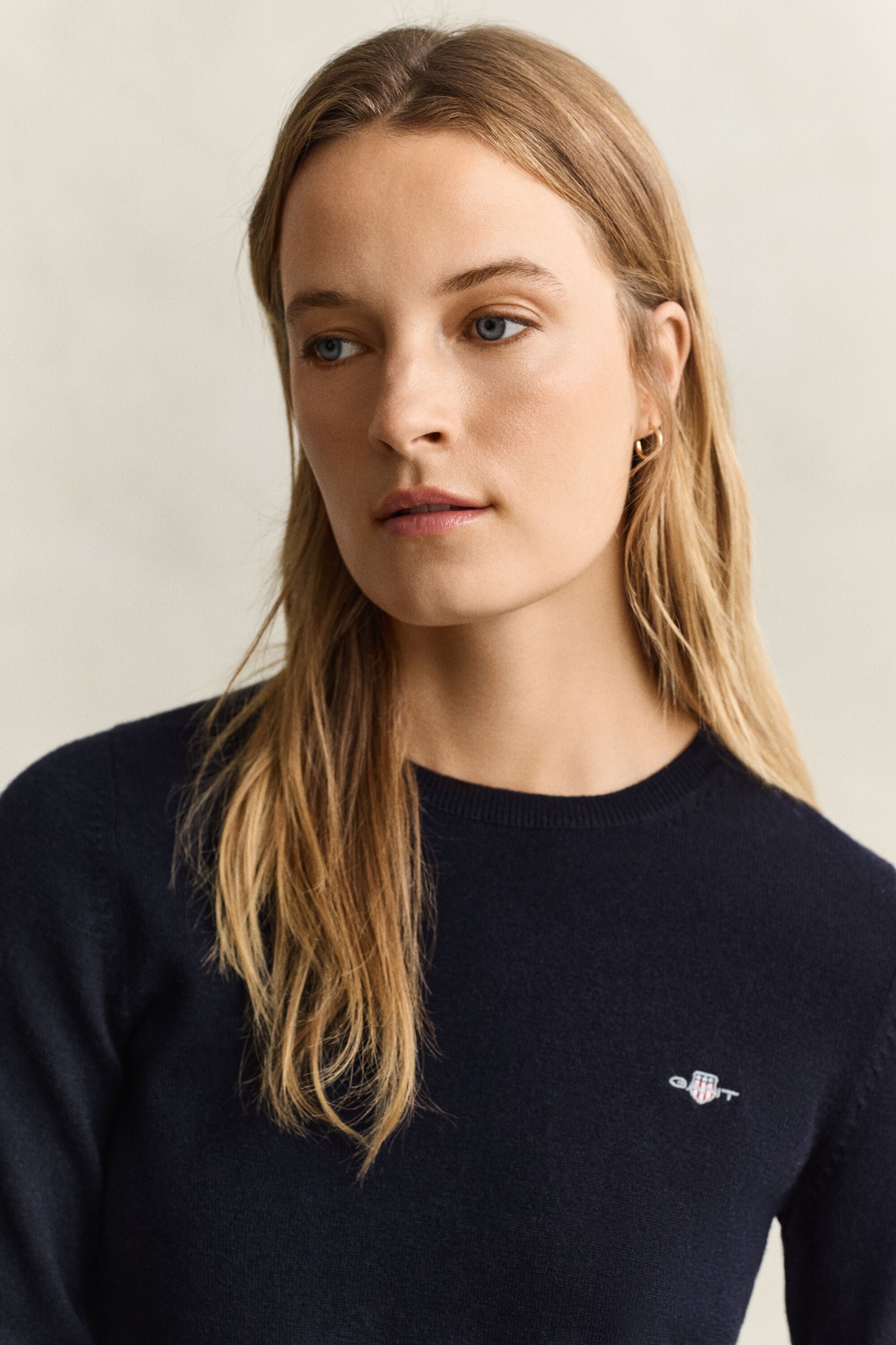 Camisola de malha com decote redondo em lã e algodão
