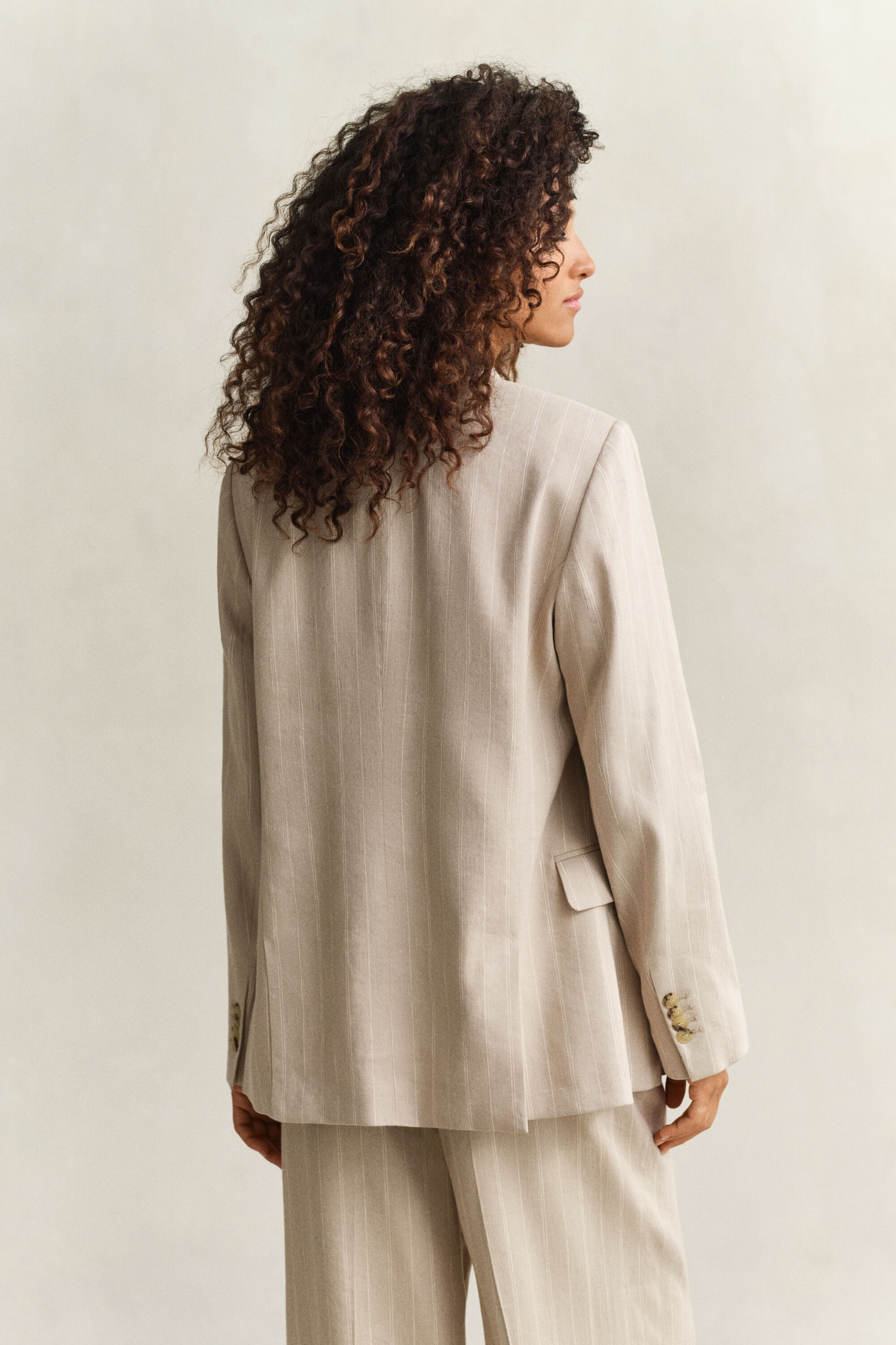 Blazer em mistura de linho Pinstripe