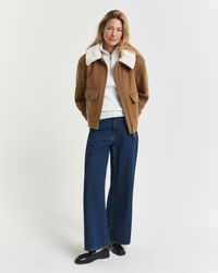 Camisola de malha entrançada em algodão com elastano e meio fecho de correr