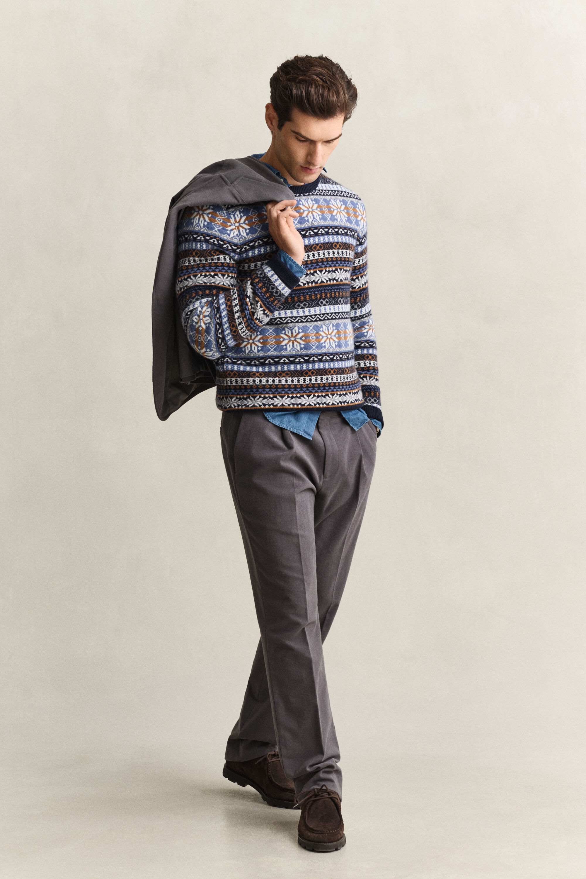 Camisola de malha com decote redondo Fair Isle