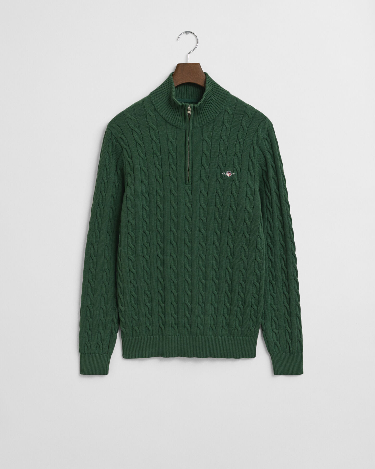 Camisola de malha entrançada de algodão com meio fecho de correr