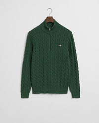 Camisola de malha entrançada de algodão com meio fecho de correr