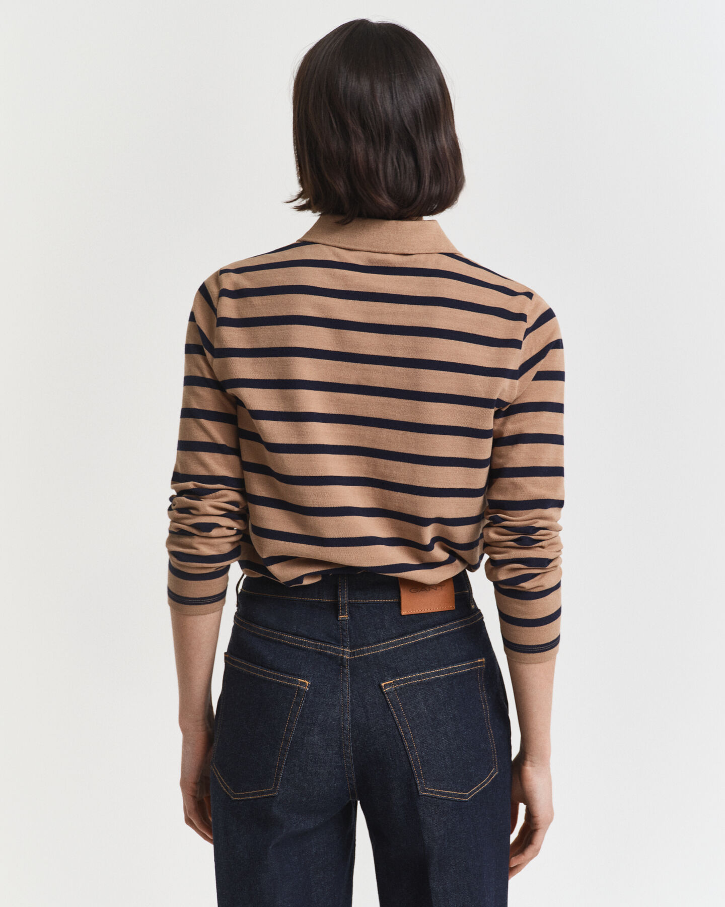 Polo de manga comprida em algodão piqué com riscas de marinheiro