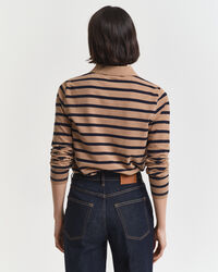 Polo de manga comprida em algodão piqué com riscas de marinheiro