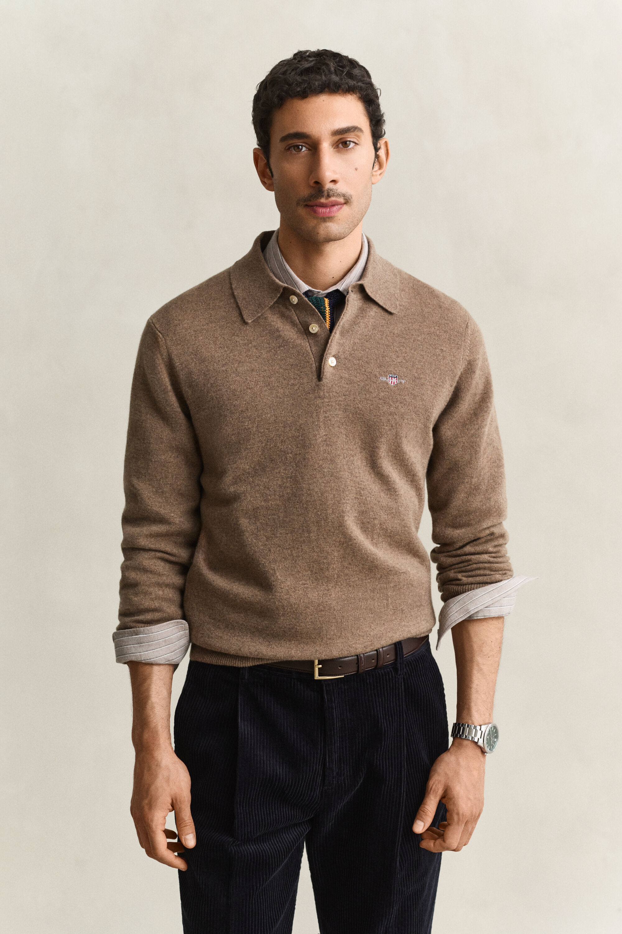 Camisola de malha tipo polo em lã extrafina